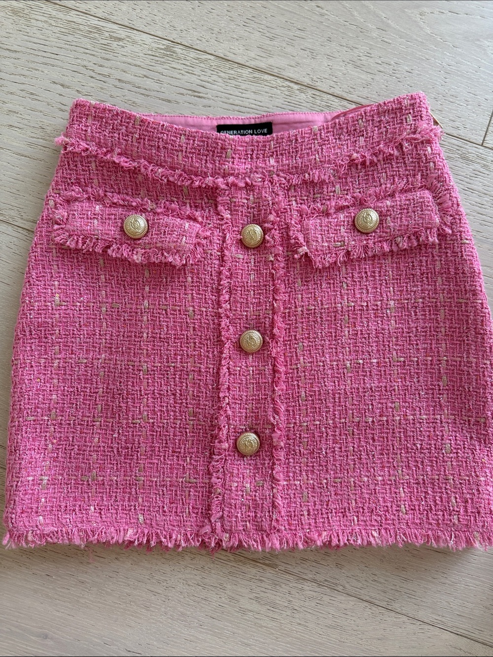 Generation Love Hot Pink Tweed Button-Front Mini Skirt